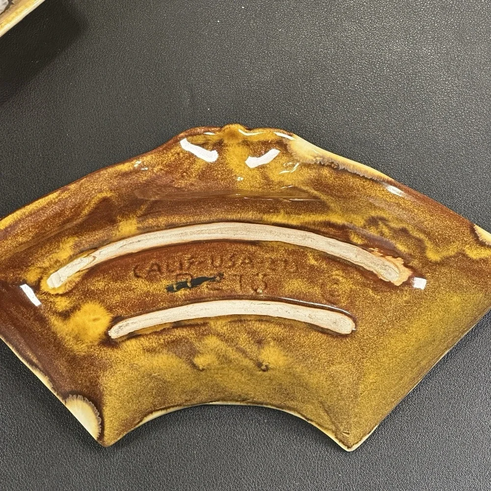 Vintage California Pottery MCM Orange‎ Drip Glaze Serving Set Lazy Susan Ceramic
